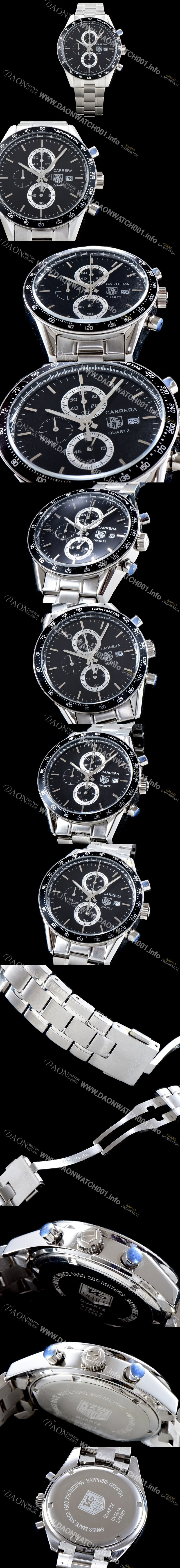 미러급 테그호이어 남성용 까레라 블랙 다이얼 쿼츠 무브먼트 TAG0202 Ⅳ