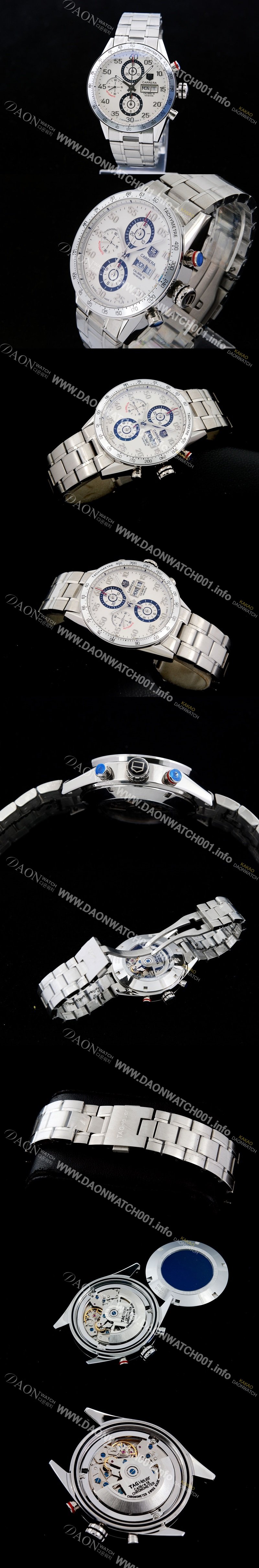 미러급 태그호이어 남성용 까레라 칼리버 16 크로노그래프 화이트 다이얼 오토매틱 무브먼트 TAG0214 Ⅳ