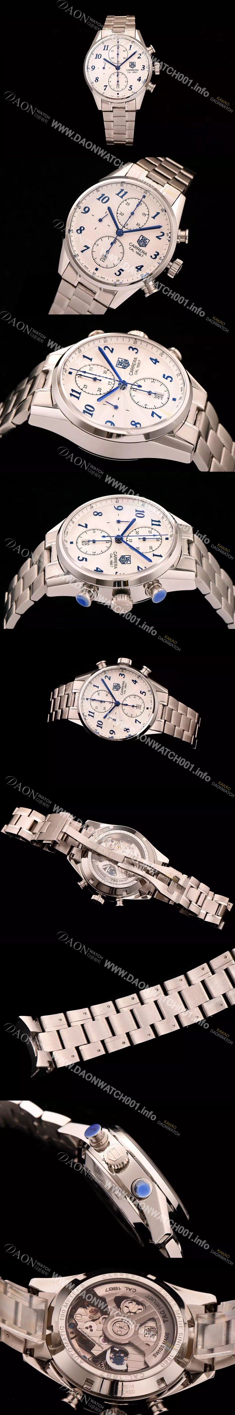 미러급 태그호이어 남성용 까레라 1887 오토매틱 크로노 그래프 화이트 다이얼 TAG0240 Ⅳ