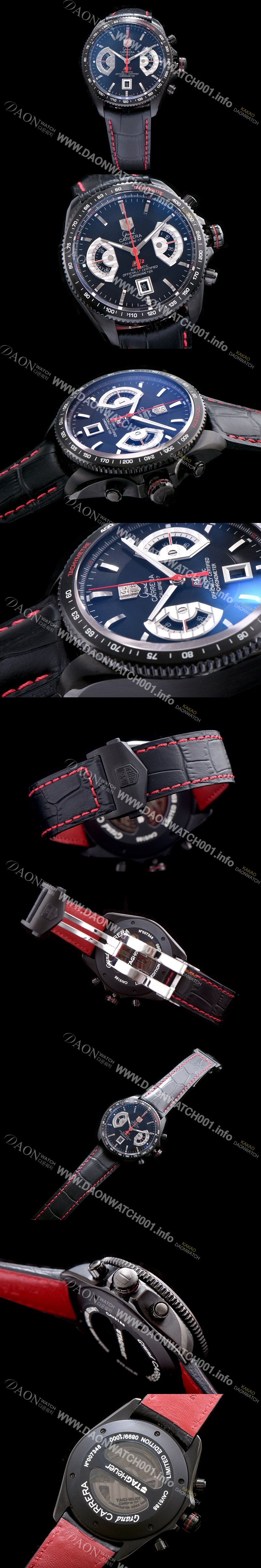 미러급 태그호이어 남성용 그렌드 까레라 크로노그래프 칼리버 17 블랙 다이얼 ETA-7750 오토매틱 무브먼트 TAG0250 Ⅳ