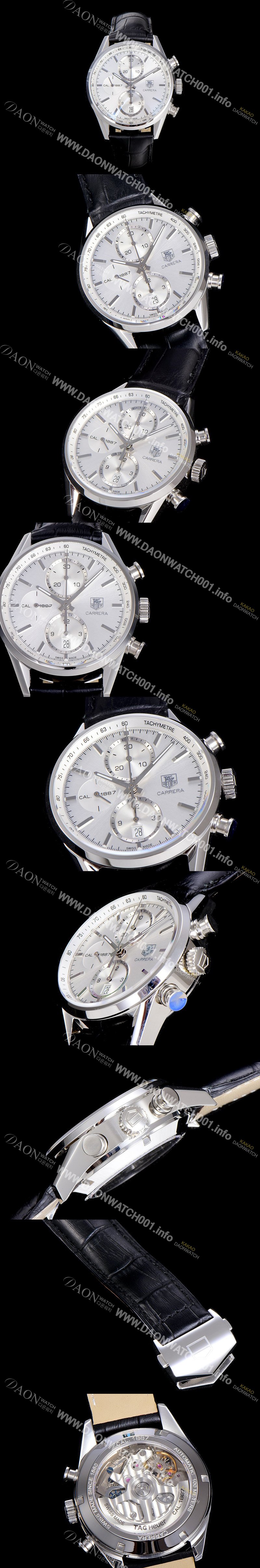 미러급 태그호이어 남성용 까레라 칼리버 1887 크로노그래프 화이트 다이얼 7750 오토매틱 TAG0241 Ⅳ