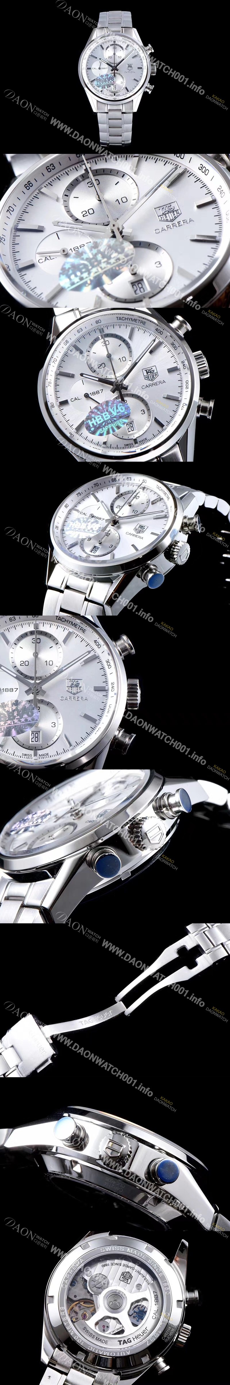 미러급 태그호이어 남성용 까레라 칼리버 1887 크로노그래프 화이트 다이얼 7750 오토매틱 TAG0242 Ⅳ