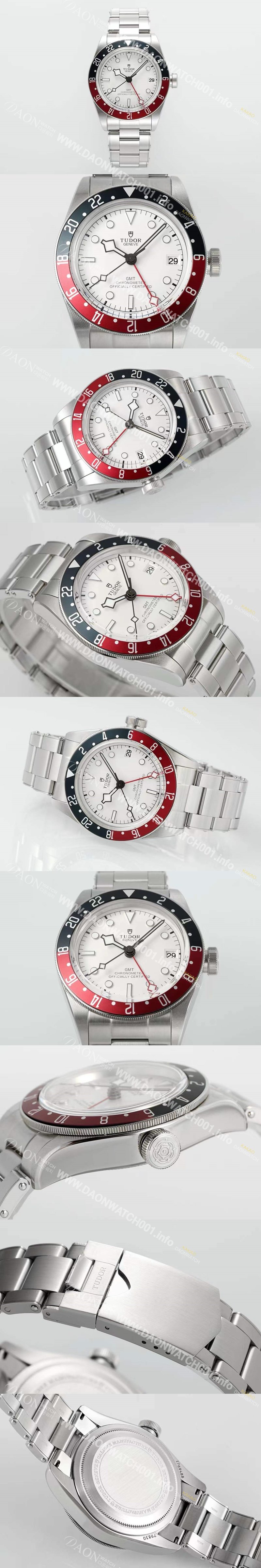 미러급 튜더 남성용 바젤월드 블랙 베이 M79830RB-0010 지엠티!! 듀얼 타임 블랙/레드 투톤 24시간 회전 베젤 화이트 다이얼 브레이슬릿 스위스 ETA 2824-A2 오토매틱 무브먼트 tud5126 Ⅳ