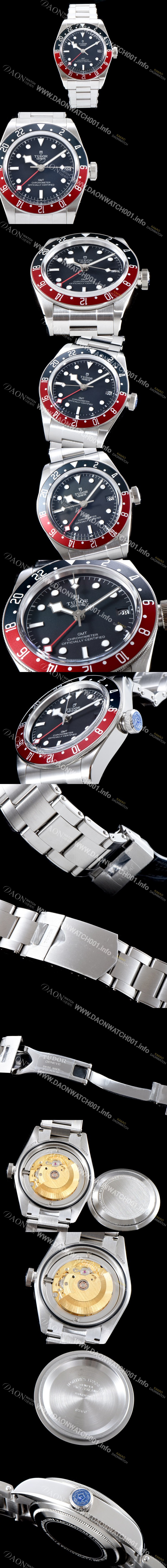 미러급 튜더 남성용 바젤월드 블랙 베이 M79830RB-0001 지엠티!! 듀얼 타임 블랙/레드 투톤 24시간 회전 베젤 블랙 다이얼 브레이슬릿 스위스 ETA 2824-A2 오토매틱 무브먼트 tud5125 Ⅳ