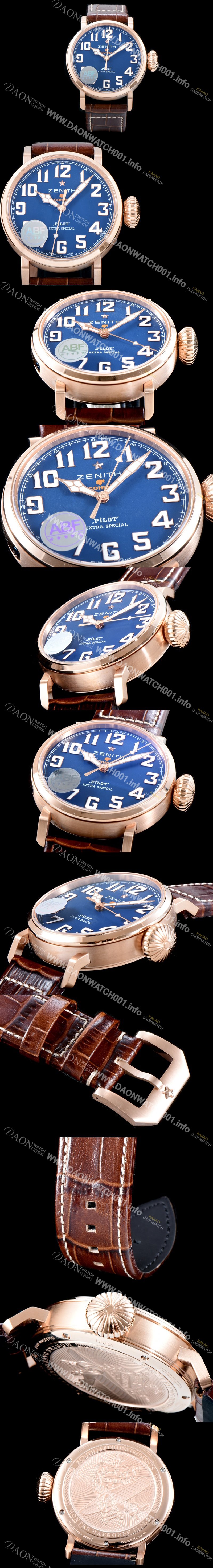 미러급 제니스 남성용 파일럿 타입20 18.2430.679/27.C721 코이바 스페셜!! 고급스러운 18K 로즈골드 케이스 네이비 다이얼 오토매틱 무브먼트 ZEN4200 Ⅳ