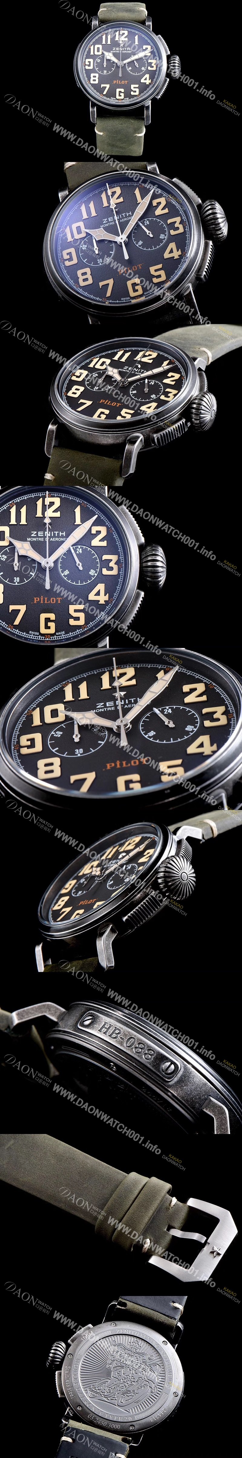 미러급 제니스 남성용 파일럿 11.2430.4069/21.C773 빈티지 헤리티지 타입20 크로노그래프 그레이 샌드 다이얼 오토매틱 무브먼트 ZEN4212 Ⅳ