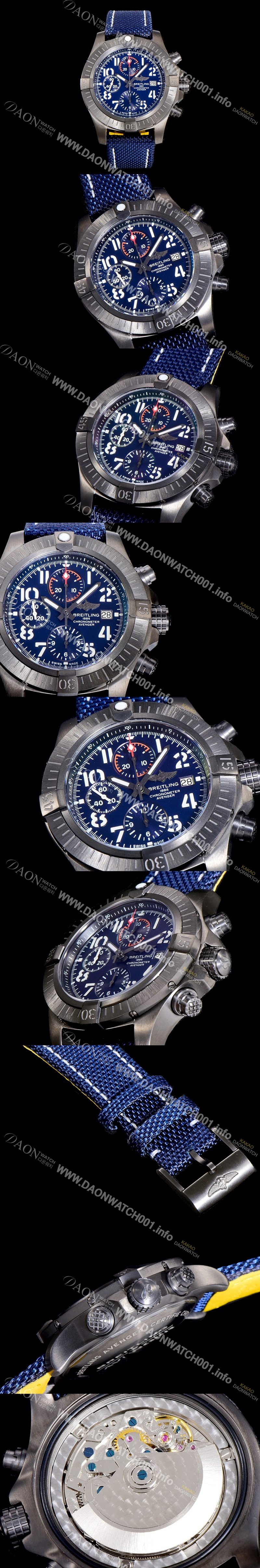 미러급 브라이틀링남성용  어벤져 크로노그래프 45미리 나이트미션 DLC코팅 티타늄 오토매틱 블루다이얼  BRE43575 Ⅳ