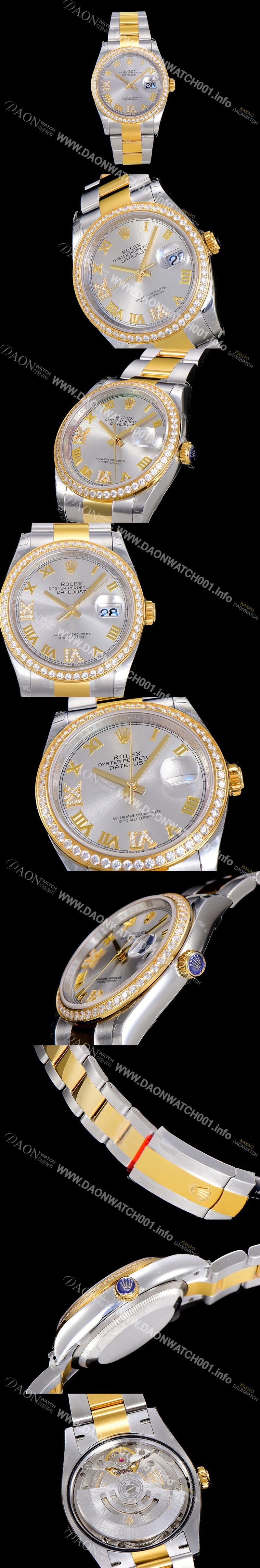 미러급 로렉스남성용 데이져스트 오토매틱 36미리 18K 옐루골드 보석/큐빅 실버다이얼 3235무브 ROL26973 Ⅳ