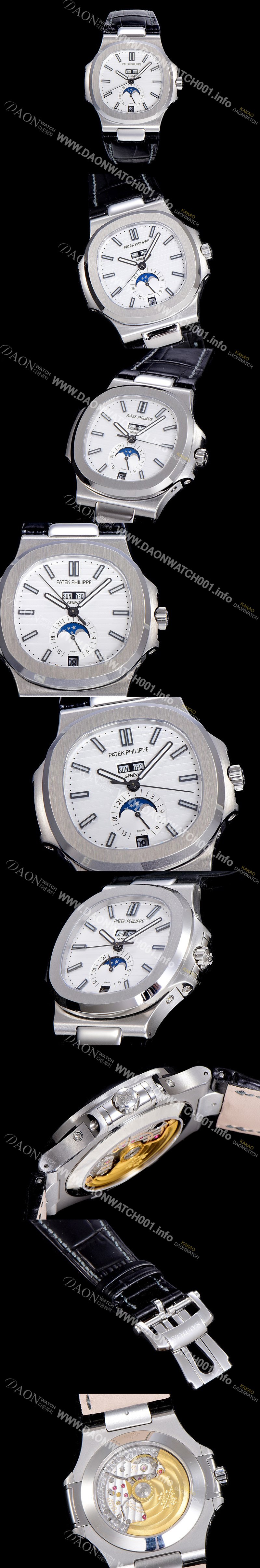미러급 파텍필립 남성용 노틸러스 5726/1A-014 오토매틱 Cal.324 타입 40미리 문페이즈 가죽줄/밴드 화이트다이얼 PAT75447 Ⅳ