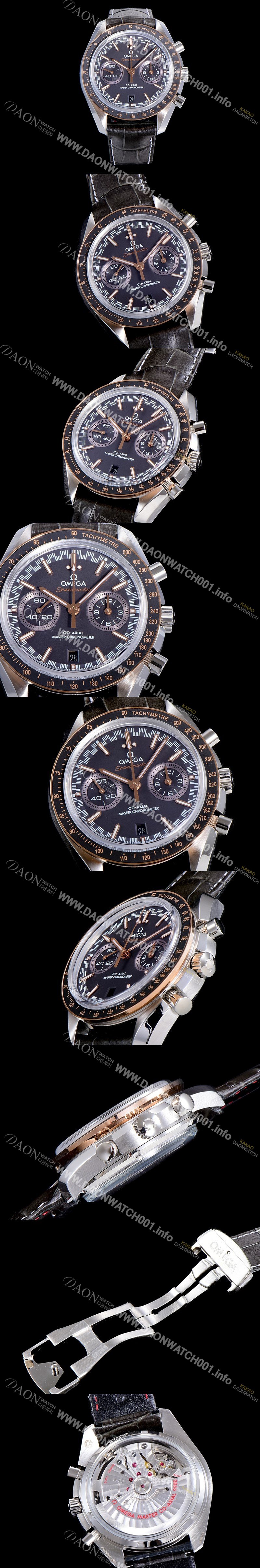 미러급 오메가 남성용 스피드마스터 라싱 크로노메터 44미리 오토매틱 P.9900 18K로즈골드 라인베젤 가죽밴드블랙다이얼 OMG79592 Ⅳ