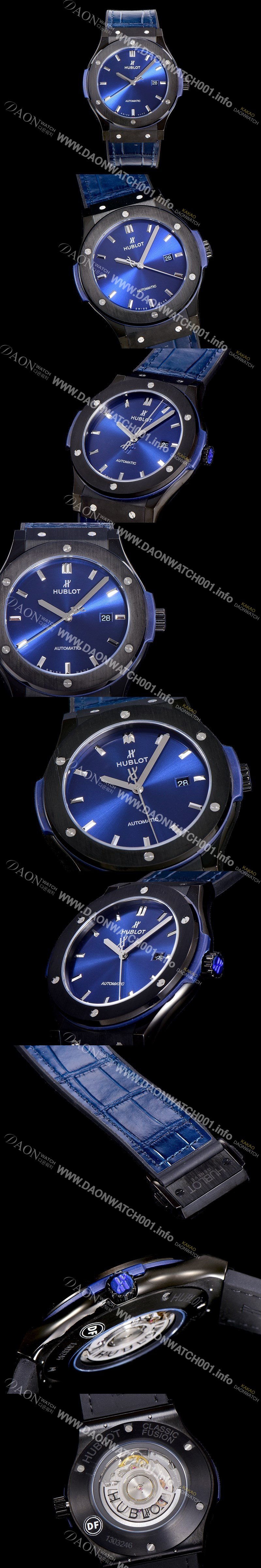 미러급 휴블렛 남성용 클래식 퓨전 45미리 블랙 PVD코팅오토매틱 9015 타입 가죽/러버 믹스 그린다이얼 HUB73568 Ⅳ