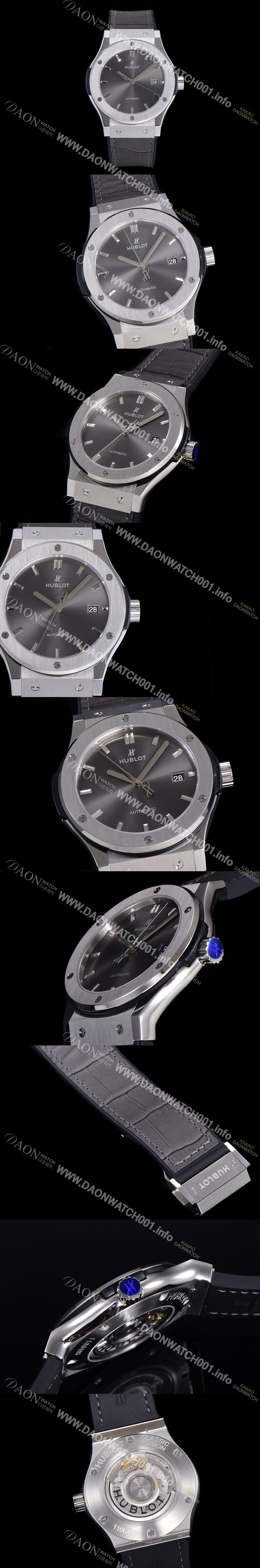 미러급 휴블렛 남성용 클래식 퓨전 45미리 오토매틱 9015 타입 가죽/러버 믹스 그레이다이얼 HUB73512 Ⅳ