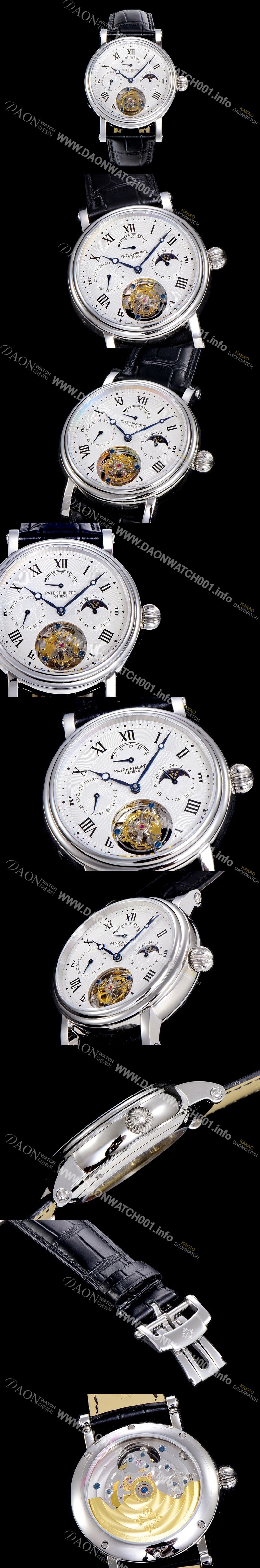 미러급 파텍필립 남성용 그렌드 컴플리케이션 투어빌론 문페이즈 42mm 가죽줄 오토매틱 화이트다이얼 PAT75383 Ⅳ