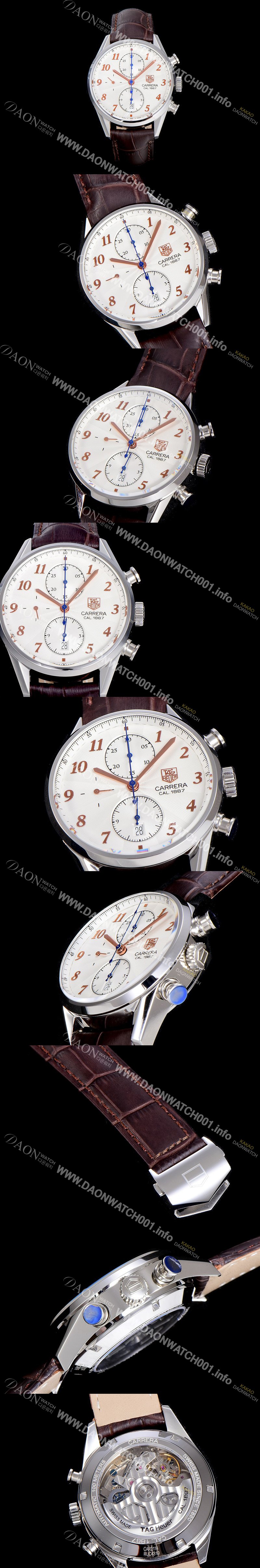 미러급 태그호이어 남성용 까레라 1887 오토매틱 크로노 그래프 화이트 다이얼 TAG73841 Ⅳ