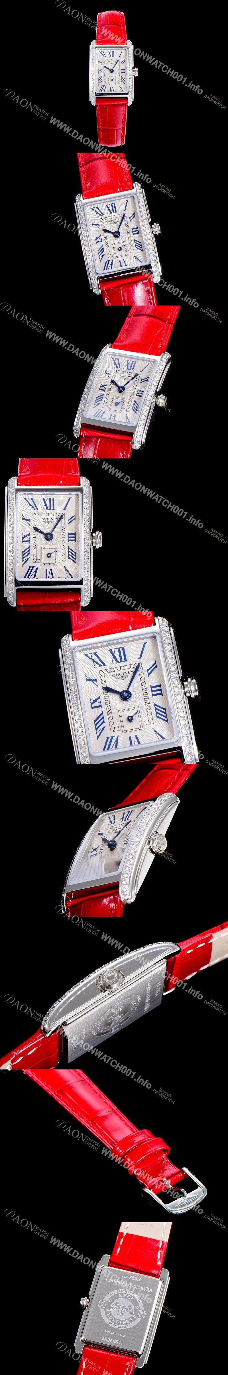 미러급 론진 돌체비타 스텐레스스틸 보석/큐빅 셋팅 쿼츠L178.2 20.8미리 악어가죽 화이트다이얼 CAR11345 Ⅳ