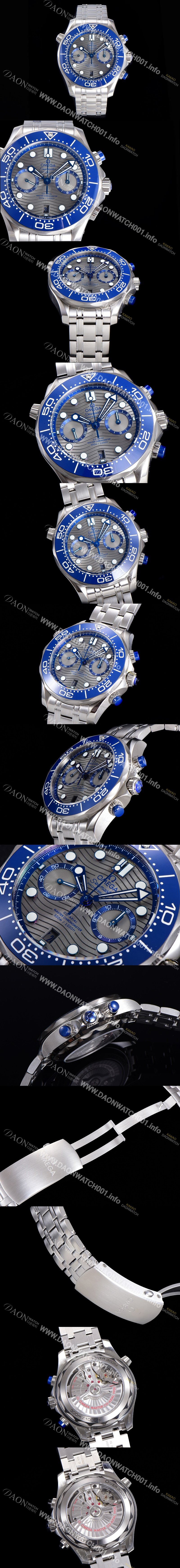 오메가 씨마스터 디버 300M 코엑시얼 크로노그래프 P. 9900타입 44mm 남성용시계 메탈줄 그레이다이얼  omg097169502