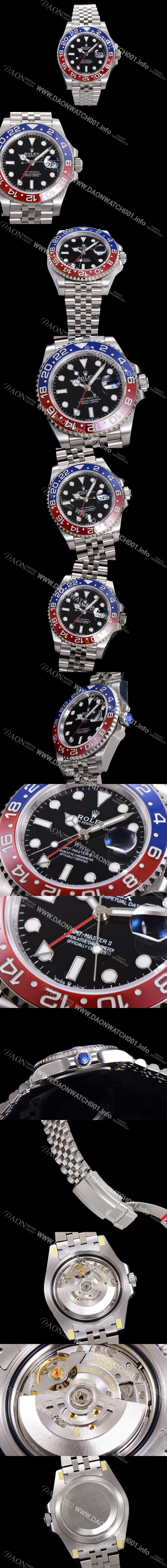 미러급 로렉스 남성용 신형 지엠티 마스터II 최종형 m126710blro-0001 펩시 904L스틸 !! 신형 Cal. 3285 오토매틱 무브먼트 듀얼 타임 블루/레드 투톤 24시간 회전 베젤 블랙 다이얼 브레이슬릿 ROL05949 Ⅳ