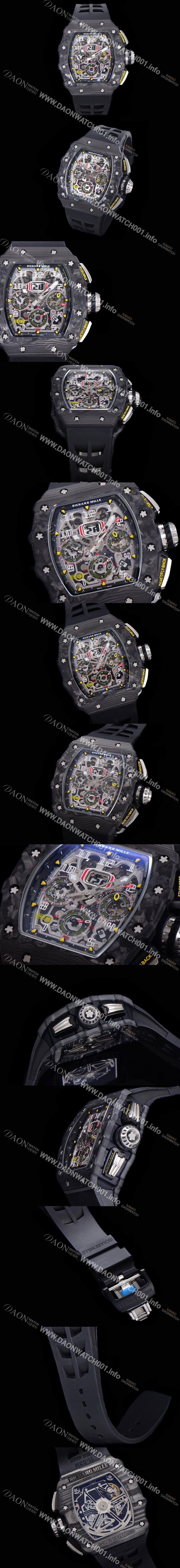 미러급 리차드밀레 남성용 플라이백 RM11-03 오버사이즈 데이트 크로노그래프레드 포지드 카본 케이스 스켈레톤 다이얼 오토매틱 무브먼트 RIC08715 Ⅳ