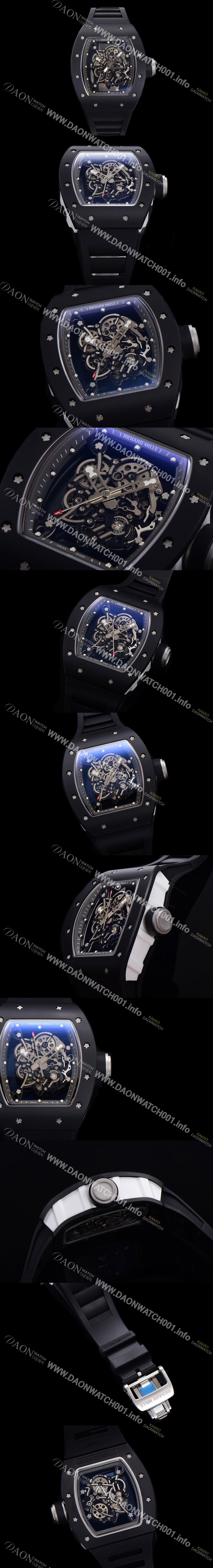 미러급 리차드밀레 남성용 RM055 블랙 PVD코딩 스켈레톤 다이얼 러버 스트랩 기계식 수동형 무브먼트 RIC07650 Ⅳ