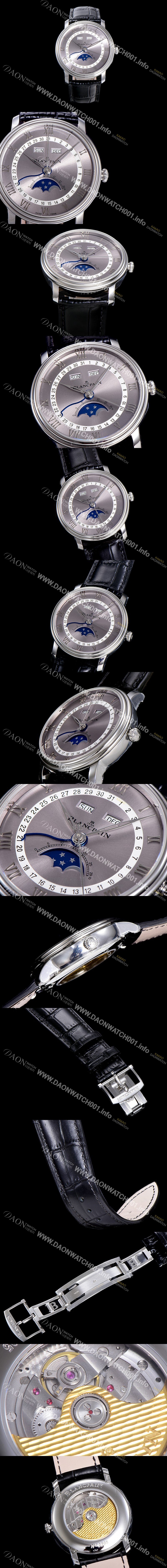 미러급 블랑팡 남성용 빌레레 퀀탬 컴플레트 문페이즈 Cal.6654 오토매틱 40미리 블랙가죽줄 그레이다이얼 BLA14122 Ⅳ