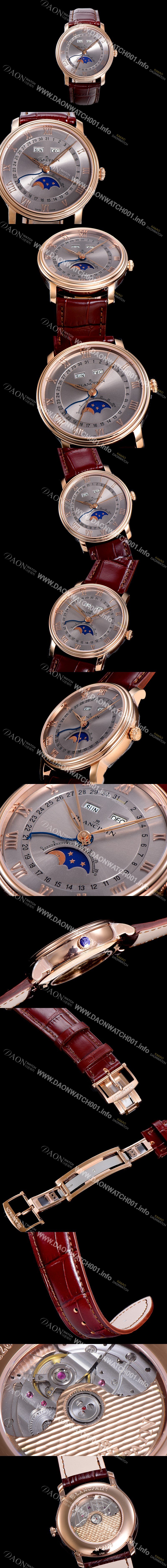 미러급 블랑팡 남성용 빌레레 퀀탬 컴플레트 문페이즈 Cal.6654 오토매틱 40미리 블랙가죽줄 18K 로즈골드 그레이다이얼 BLA14151 Ⅳ