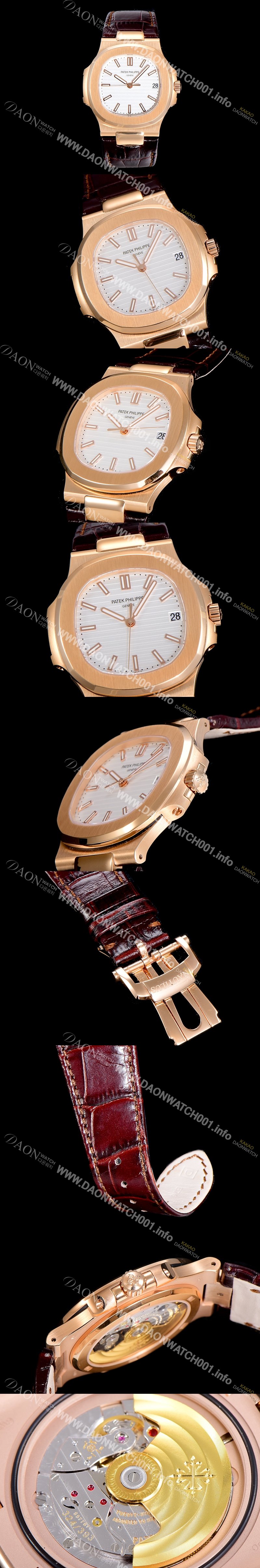 미러급 파텍필립 남성용 노틸러스 5711J 암스테르담 빈티지 18k로즈골드 Cal.324 S C타입무브 오토매틱 40미리 가죽스트랩/줄 화이트다이얼 PAT79935 Ⅳ