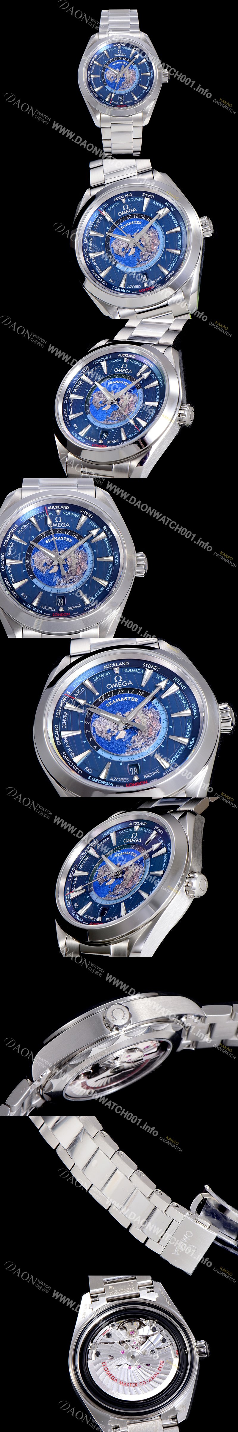 미러급 오메가 남성용 씨마스터 220.10.43.22.03.001 아쿠아테라 150미터 GMT 오토매틱 월드타이머 43미리 메탈줄 블루다이얼 OMG23495 Ⅳ
