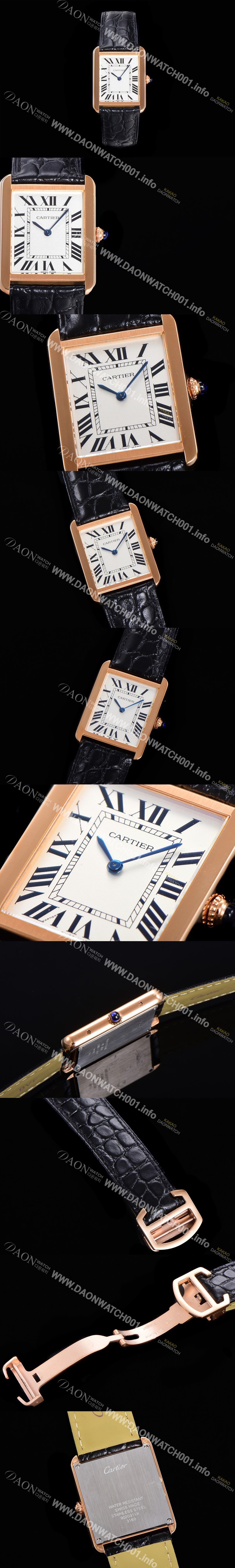 미러급 까르띠에 남성용 신상 탱크 WSTA0028 화이트 다이얼 34.8mm 로즈골드 커플용 악어가죽 쿼츠 무브먼트 CAR01580 Ⅳ