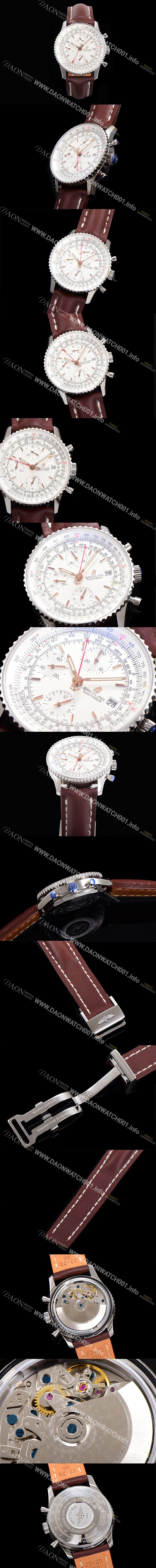 미러급 브라이틀링 남성용 네비타이머 크로노그래프 ETA7750-2 타입 오토매틱 41mm 가죽줄 화이트다이얼 bre2121 Ⅳ