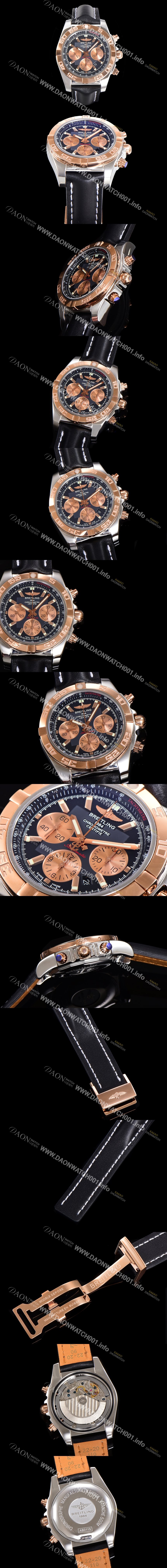 미러급 브라이틀링 남성용 원드라이더 크로노맷 오토매틱 ETA-7750 기계식 44mm 18K 로즈골드 가죽줄 블랙다이얼 bre9213 Ⅳ