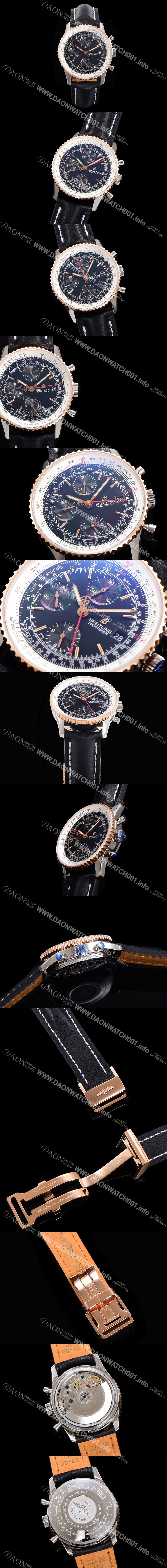 미러급 브라이틀링 남성용 네비타이머 크로노그래프 ETA7750-2 타입 오토매틱 41mm 18K로즈골드 가죽줄 블랙다이얼 bre19151 Ⅳ