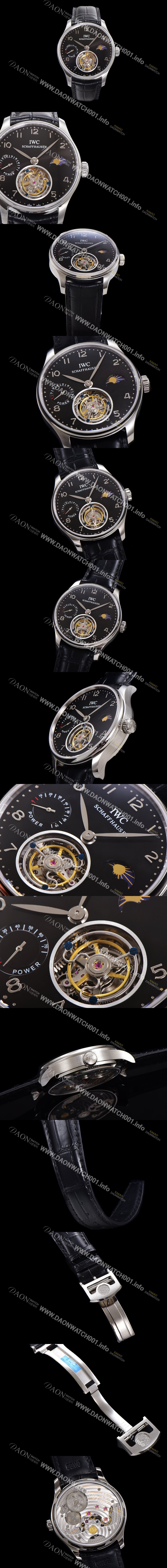 미러급 아이더블유씨 남성용 신제품 UP!! 포르투기즈 컴플리케이션 하이  "투어빌론 문페이즈 파워 리저브"아시안 투어빌론 탑재  42mm 가죽줄 블랙 다이얼   iwc1352 Ⅳ