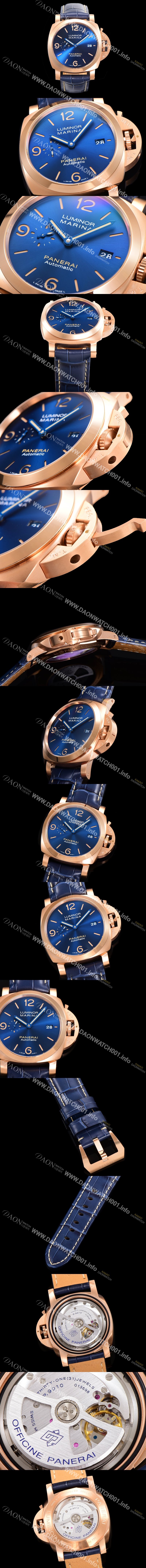 미러급 파네라이 남성용 루미노르 1950 3데이 마리나 18K 로즈골드 PAM01114 오토매틱 44미리 블루다이얼 pan9121 Ⅳ