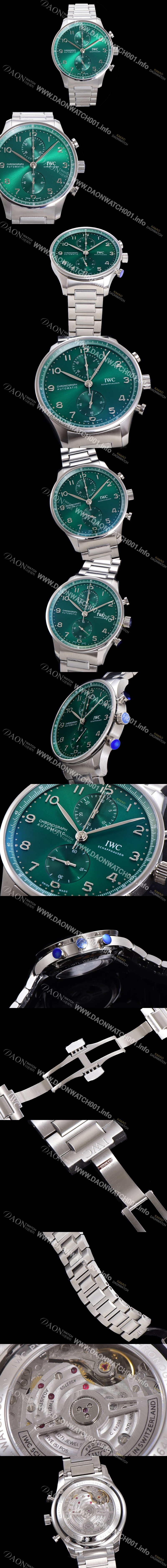 미러급 아이더블유씨 남성용시계 베스트 신형 포르투기즈 IW371615 크로노그래프 오토매틱 ETA7750-2 타입 41mm 메탈줄 그린다이얼 iwc6468 Ⅳ