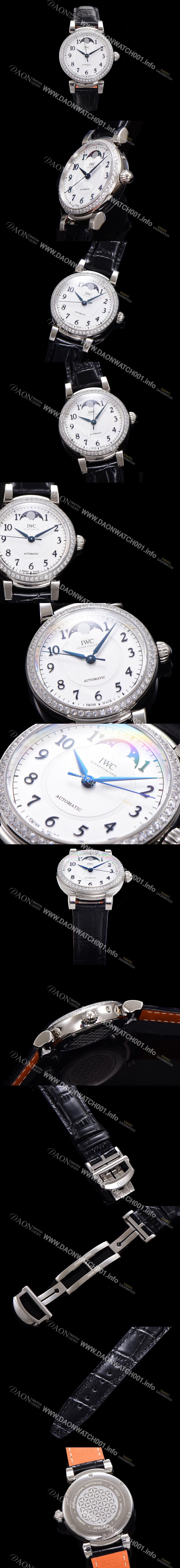 미러급 아이더블유씨여성용 다빈치 오토매틱 문페이즈 36mm 18K 로조골드 다이아몬드베젤가죽줄 화이트다이얼 iwc75312 Ⅳ