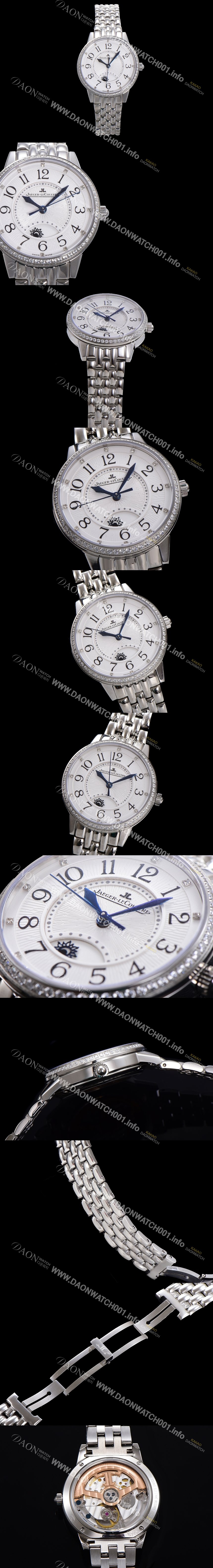 미러급 예거 르꿀르뜨 여성용 랑데뷰 나잇&데이 문페이즈 오토매틱 898A 타입 무브 34mm 보석 배젤 메탈줄 화이트다이얼 jag2912 Ⅳ