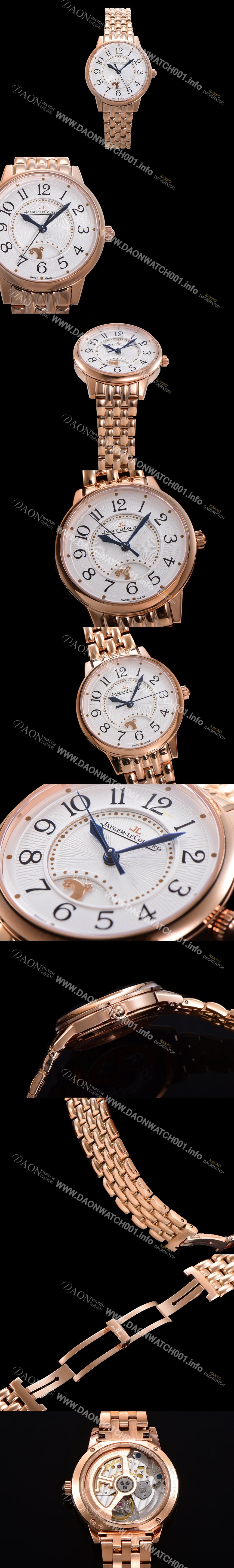 미러급 예거 르꿀르뜨 여성용 랑데뷰 나잇&데이 문페이즈 오토매틱 898A 타입 무브 34mm 금장시계 화이트다이얼 jag9115 Ⅳ