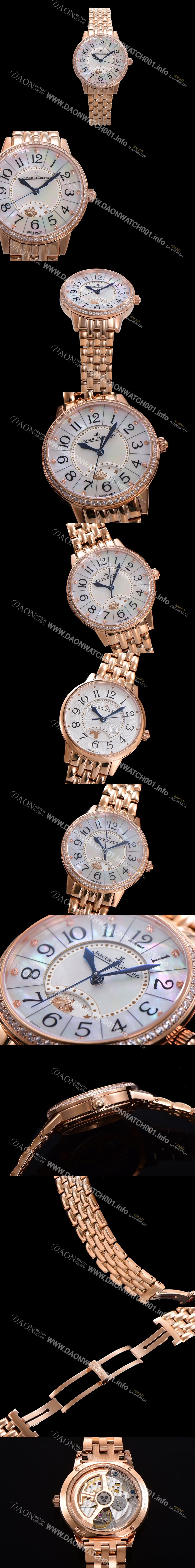 미러급 예거 르꿀르뜨 여성용 랑데뷰 나잇&데이 문페이즈 오토매틱 898A 타입 무브 34mm 보석 배젤 금장 자게 화이트다이얼 jag2121 Ⅳ