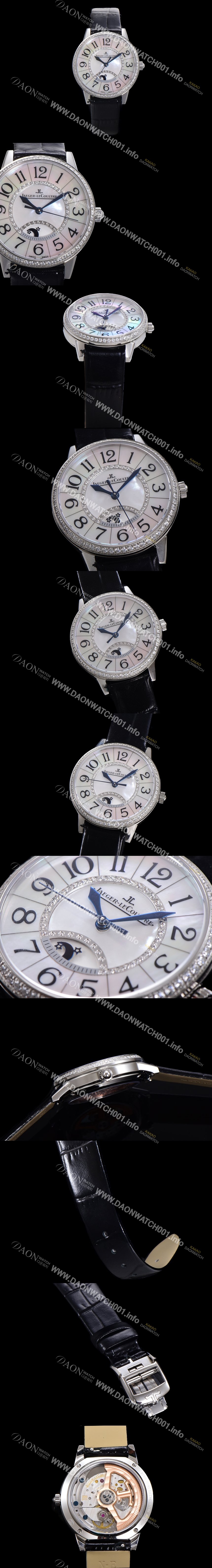 미러급 예거 르꿀르뜨 여성용 랑데뷰 나잇&데이 문페이즈 오토매틱 898A 타입 무브 34mm 보석 배젤 가죽줄자게 화이트다이얼 jag5913 Ⅳ