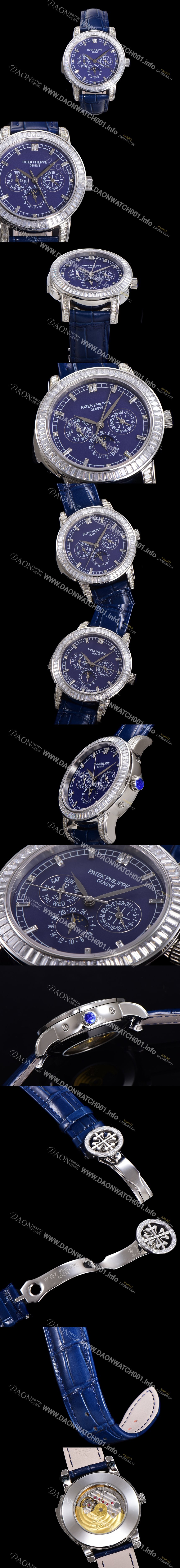 미러급 파텍필립 남성용 Ref.5073P 그랜드 컴플리케이션 문페이즈 오토매틱 다이아몬드셋팅 42mm 가죽줄 블루다이얼 pat5319 Ⅳ