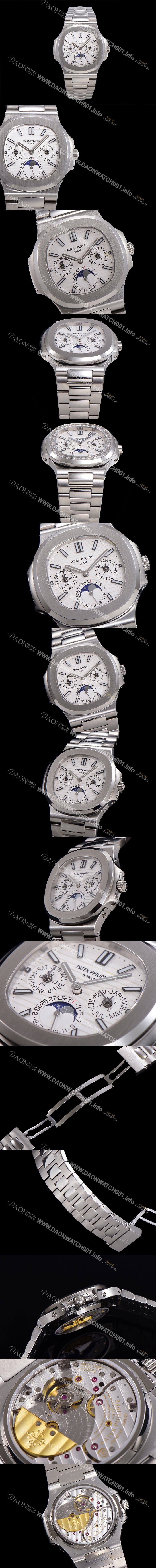 미러급 파텍필립 남성용 Ref.5740 노틸러스 문페이즈 오토매틱 Cal.240 Q타입 40mm 메탈줄  화이트다이얼 pat9951 Ⅳ