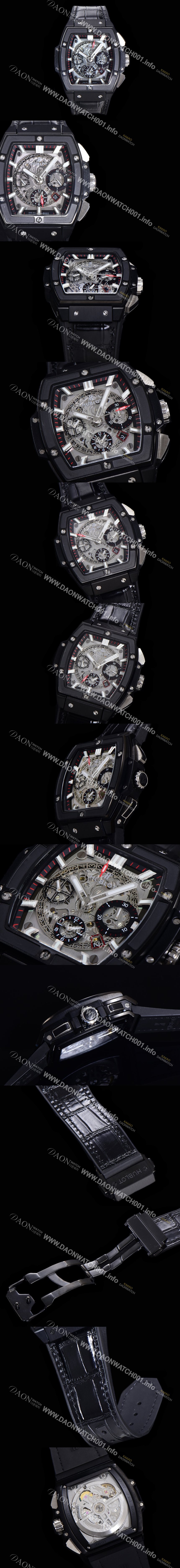 미러급 휴블렛 남성용 스피릿 빅뱅 마스터피스 크로노그래프 Hub4700타입 45mm PVD코팅 가죽줄 스켈래톤다이얼 hub3251 Ⅳ