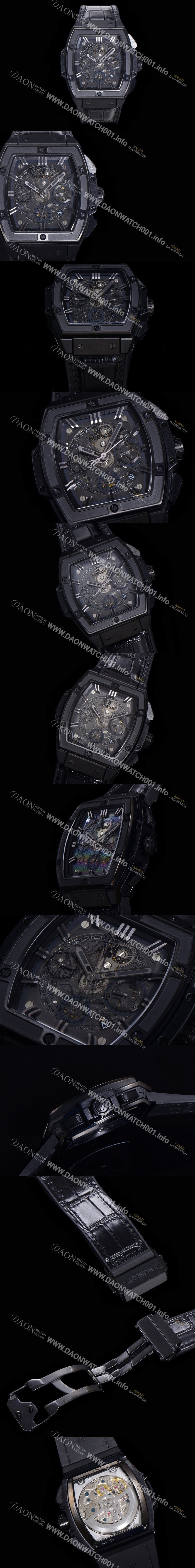 미러급 휴블렛 남성용 스피릿 빅뱅 마스터피스 크로노그래프 Hub4700타입 45mm PVD코팅 가죽줄 스켈래톤다이얼 hub1512 Ⅳ