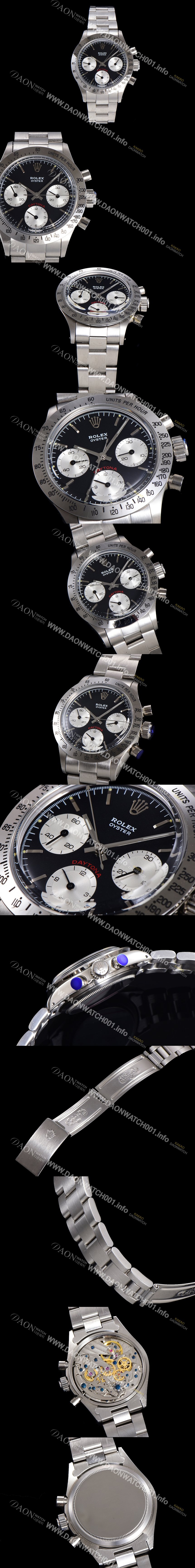 미러급 로렉스 남성용 1965년 모델  클래식 코스모그래프 데이토나  Ref.6239 수동감기/기계식 37mm 스크류 다운 푸셔 메탈줄 블랙다이얼 rol1951 Ⅳ