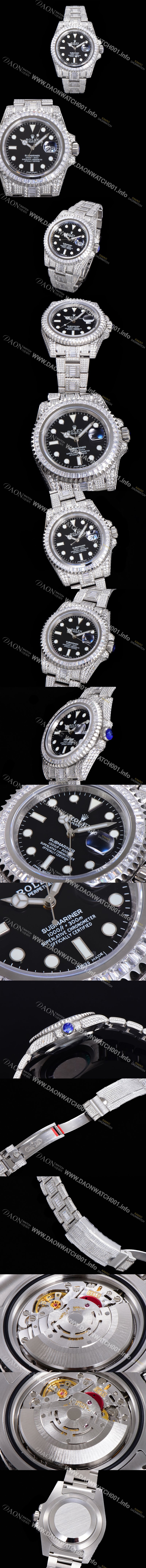 미러급 로렉스 남성용 서브마리너 풀 다이아몬드 셋팅 오토매틱 Cal.3135 무브 40mm 블랙다이얼 rol1231 Ⅳ