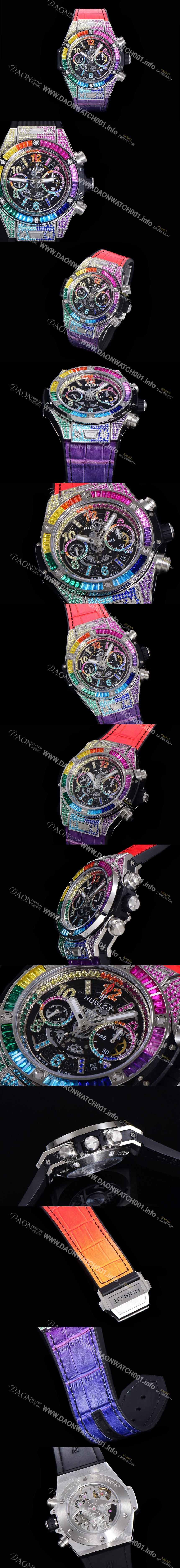 미러급 휴블렛 남성용 빅뱅 유니코 45mm 오토매틱 HUB1280 타입 다이아몬드 풀케이스 러버줄 스켈래톤 다이얼  hub5125 Ⅳ