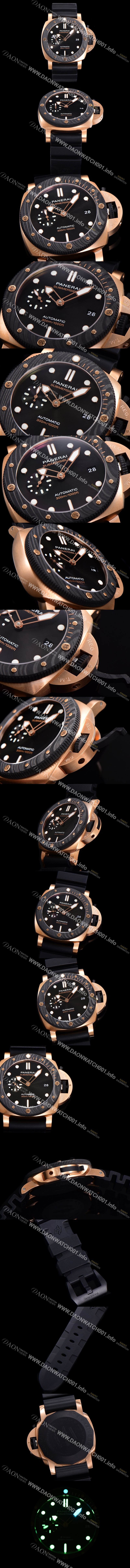 미러급 파네라이 남성용 서브머시블 팸 PAM01070 오토매틱 Cal P. 900 타입 44mm 18K 로즈골드  카본재질 나토천밴드 블랙다이얼 pan6829 Ⅳ