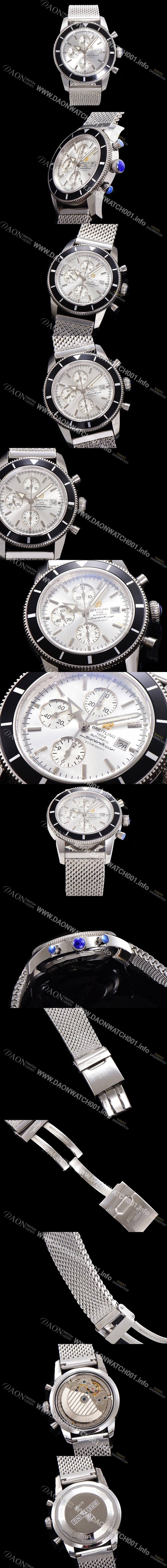 미러급 브라이틀링 남성용 슈퍼오션 해리티지 크로노그래프 ETA7750-2 타입 오토매틱 46mm 메쉬 메탈줄 화이트 실버다이얼 bre9082 Ⅳ