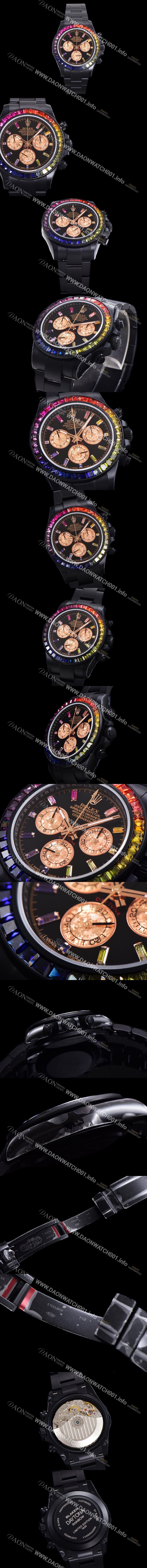 미러급 로렉스 남성용 데이토나 오이스터 다이아/큐빅/DLC 블랙코팅 ETA7750-2 타입 오토매틱 크로노그래프 40mm 블랙다이얼 rol2268 Ⅳ