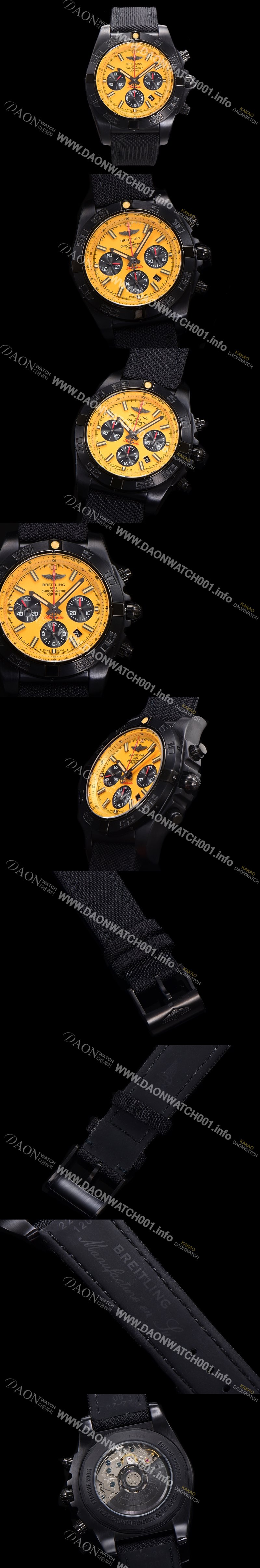 미러급 브라이틀링 남성용 크로노맷 DLC 블랙스틸 오토매틱 ETA 7750-2 타입 44mm 나토천/가죽믹스 옐루다이얼  bre9028 Ⅳ